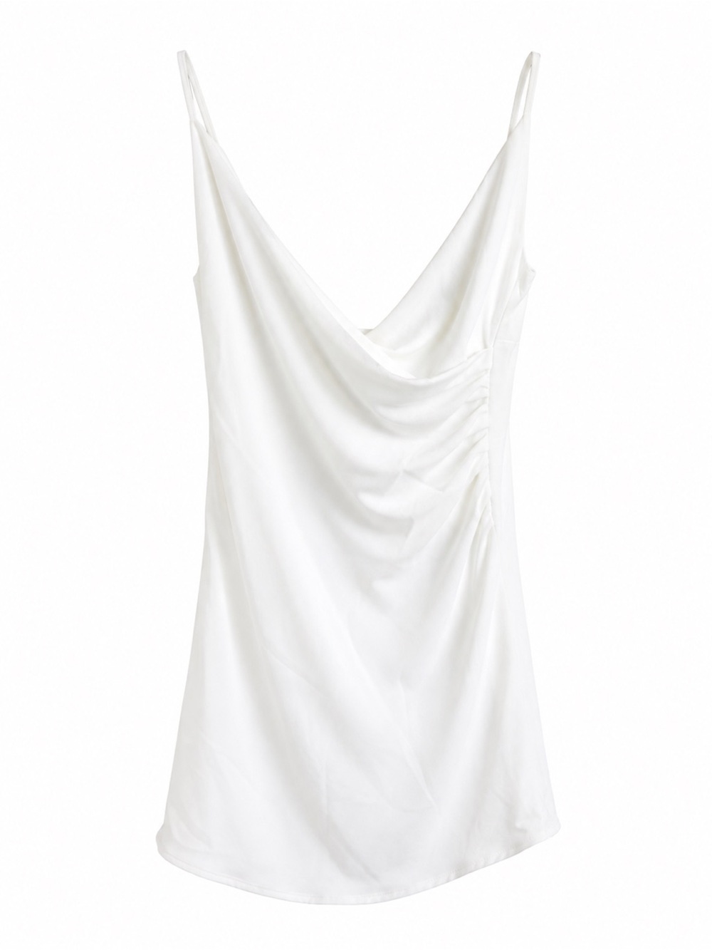 Pull&Bear White Draped Cowl Neck Ruched Mini Dress Size L